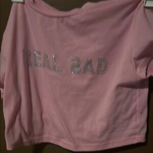 Pink Crop Top with Silver Lettering